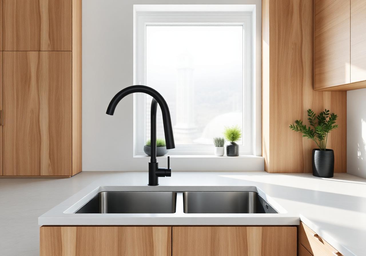 Moderne kjøkken med matt sort armatur